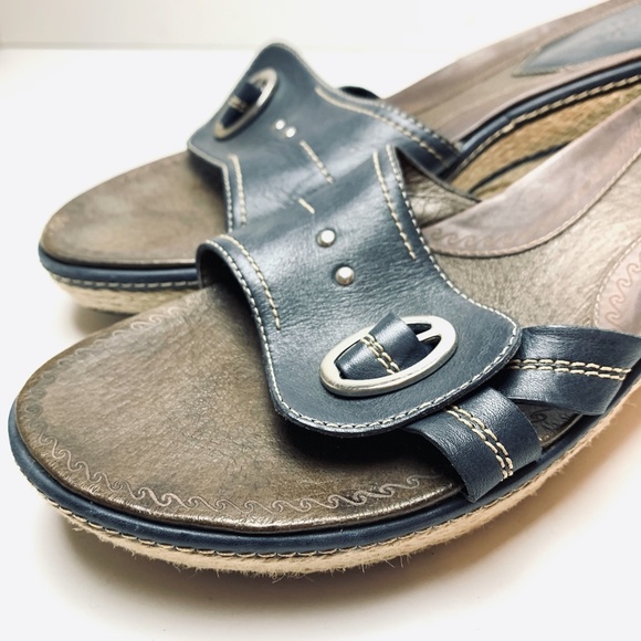 CLARKS ARTISAN Navy Leather Espadrille Sandals 11 - Picture 9 of 12